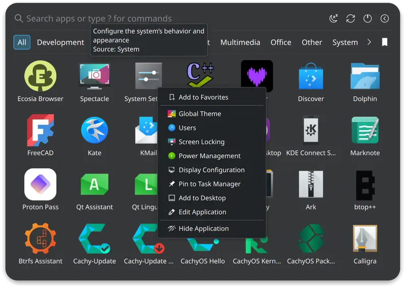 Right-click context menu with jumplist actions